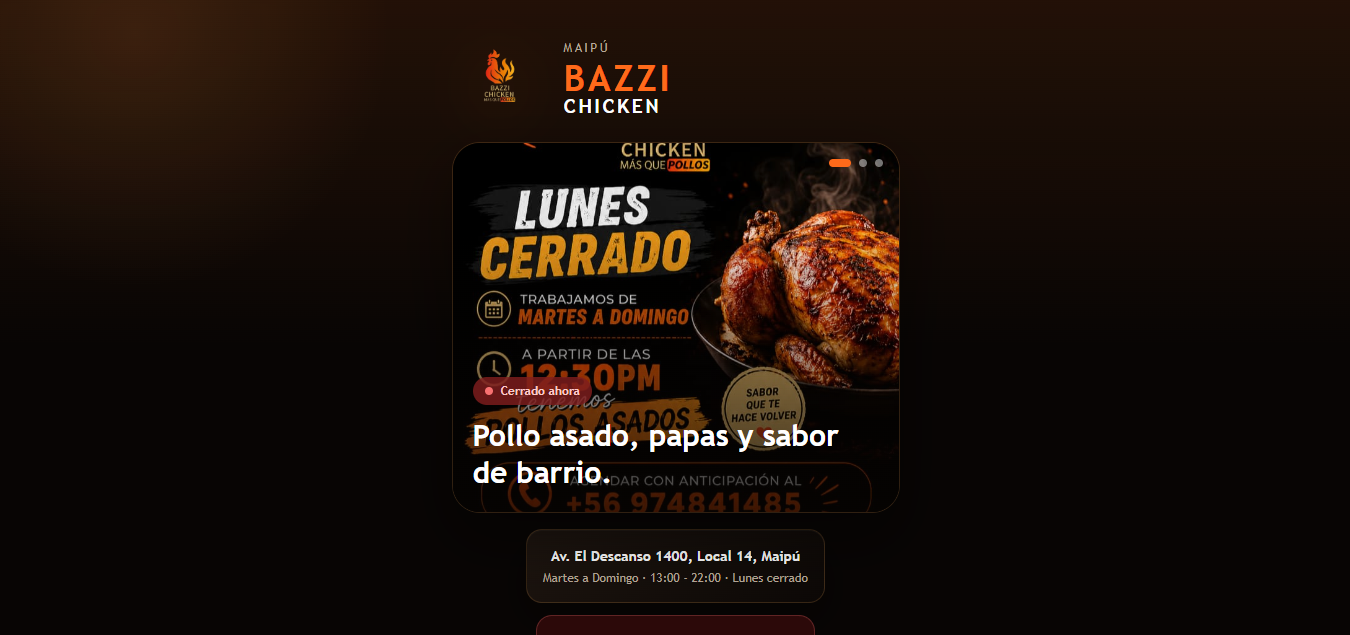 Vista del proyecto Bazzi Chicken